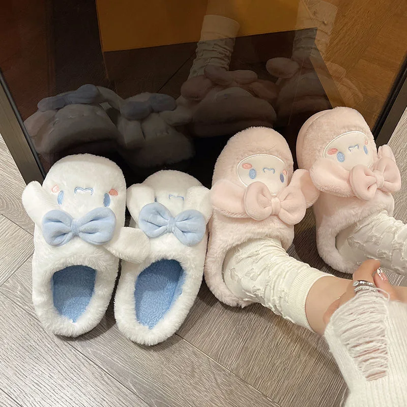 Cinnamoroll Home Fuzzy Slipper Y2k Sanrio Shoes Women Winter Contton Warm Plush Non Slip Grip Fluffy Kawaii Embroidery Shoes