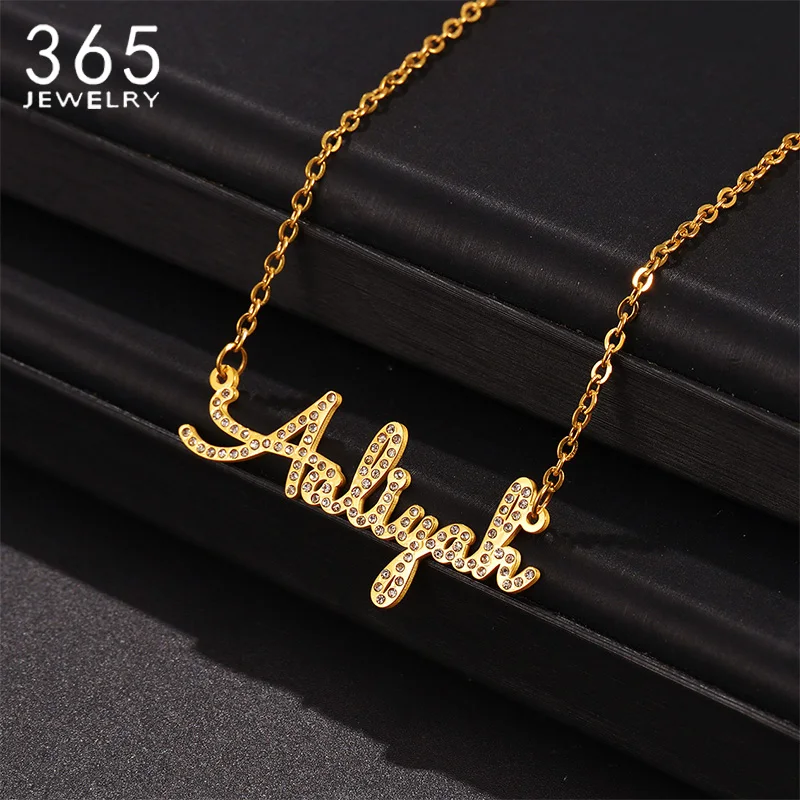 Custom Name Necklace Full Stone Names Chain Elegant Women Personalized Jewelry Stainless Steel Trendy Gift Anti Allergy