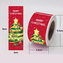 150pcs/roll Cute Merry Christmas Stickers 3*9cm Red Christmas Gift Decorative Sealing Stickers Packaging Box Label Christmas Tag