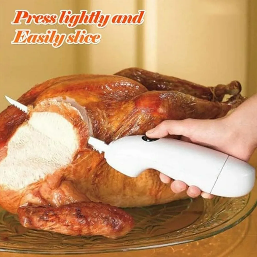 Plastic Stainless Steel Blades Electric Fillet Knife Ergonomic Handle White Cordless Kitchen Knife Non Slip Grip Battery Powered view 2