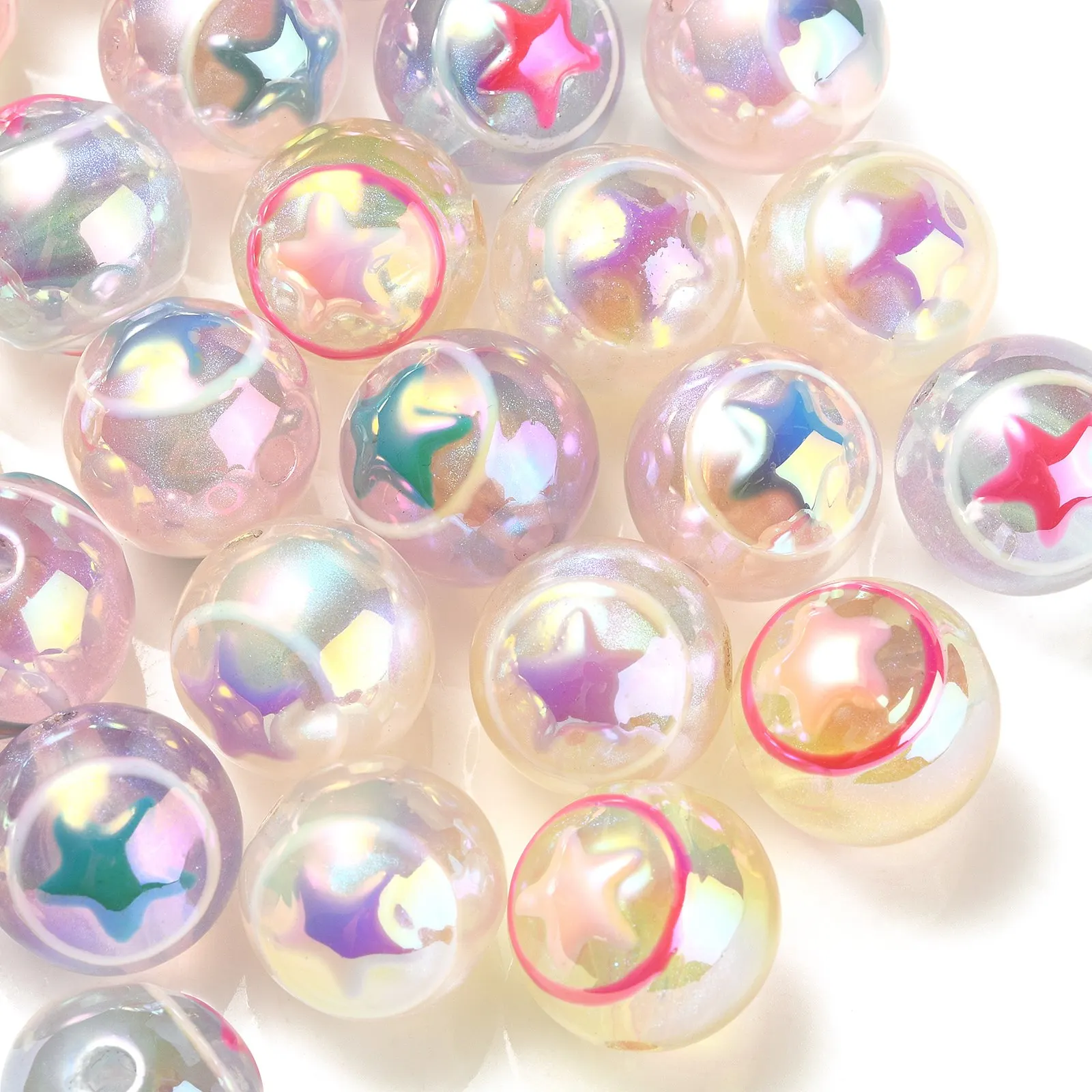 30Pcs 5 Colors 16mm Acrylic Round Beads Star Pattern Bubblegum Spacer Beads Round Ball Beads for DIY Craft Jewelry Making