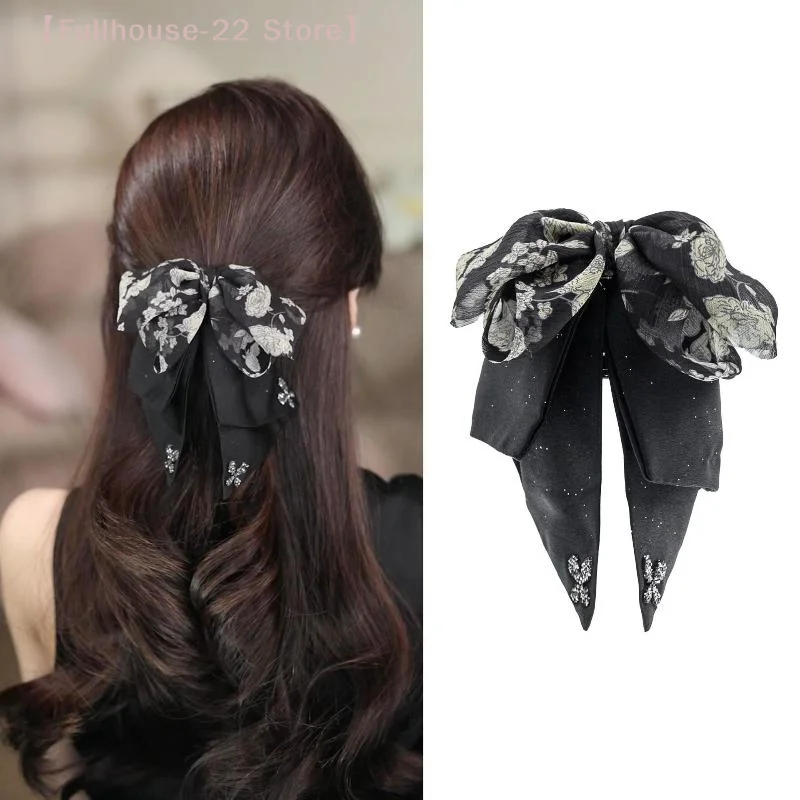

【MAX-22】Flower Pattern Bow Hair Clip Elegant Ponytail Clip Hair Clip For Women Sweet Girls Vintage Style Hair Accessories