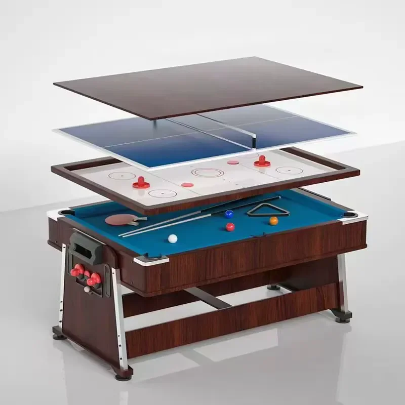 Brand For Factory Wholesale Burgundy Color 4 in 1 Multi Functions Rotating Game Table MDF Indoor Gaming Equipment for Home & view 2