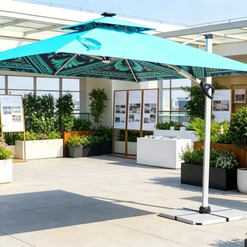 Large Modern Outdoor Waterproof Aluminum Garden Umbrella Available in Multiple Sizes with Silk Screen Logo Fast Delivery