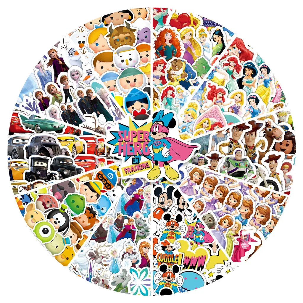 10 styles, 50 autocollants étanches Disney Anime Toy Story Frozen pour casque, vélo, carnet, trousse à crayons