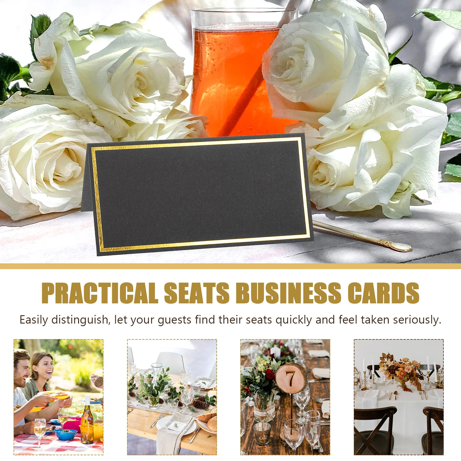 

50 Pcs Bronzing Seat Card Wedding Decor Blank Reserved Cards Name Place Seating Desk Table Pearl Paper Sign Banquet Party