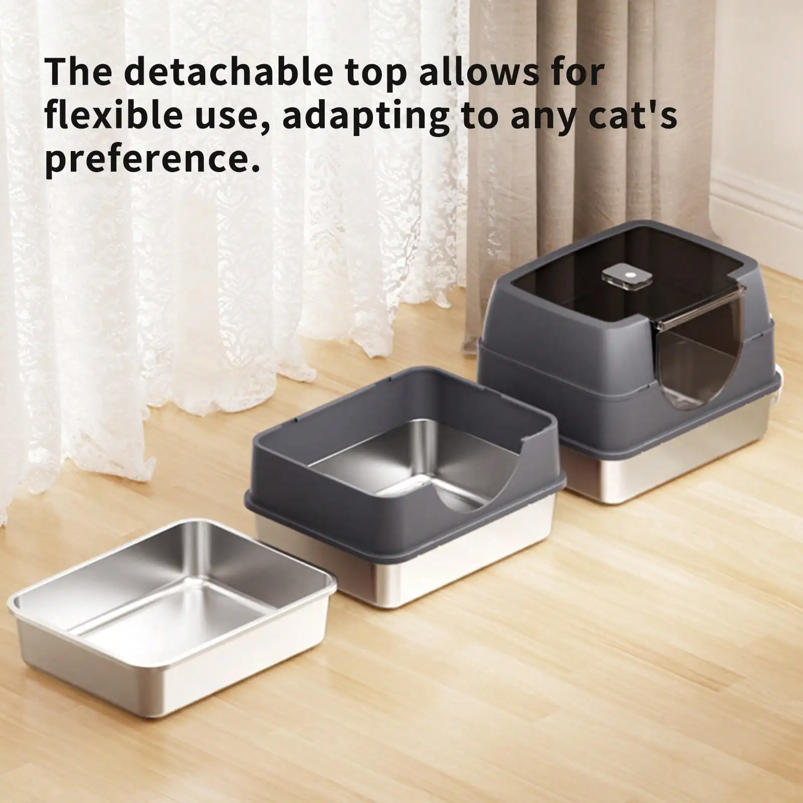 Extra Large Stainless Steel Litter Box With Lid, High Sided Enclosed Metal Cat Litter Pan, Dog Proof Front Entry Top Exit, Odor Control Easy Clean Leak Proof, Includes Mat, Scoop & Step - view 5
