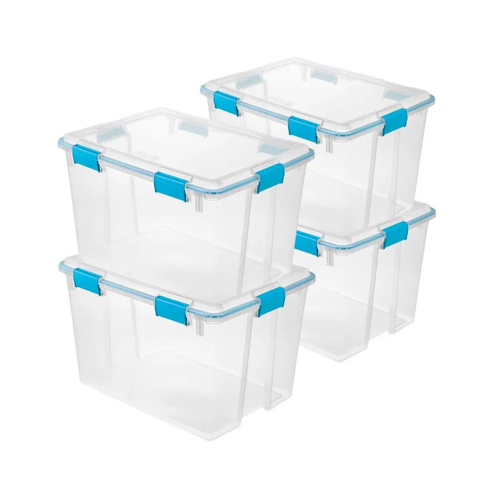 

4Pack Gasket Box, WeatherResistant Storage Bins with Latching Lids, 80 Quart HeavyDuty Organizing Containers for Closet, Bathroo