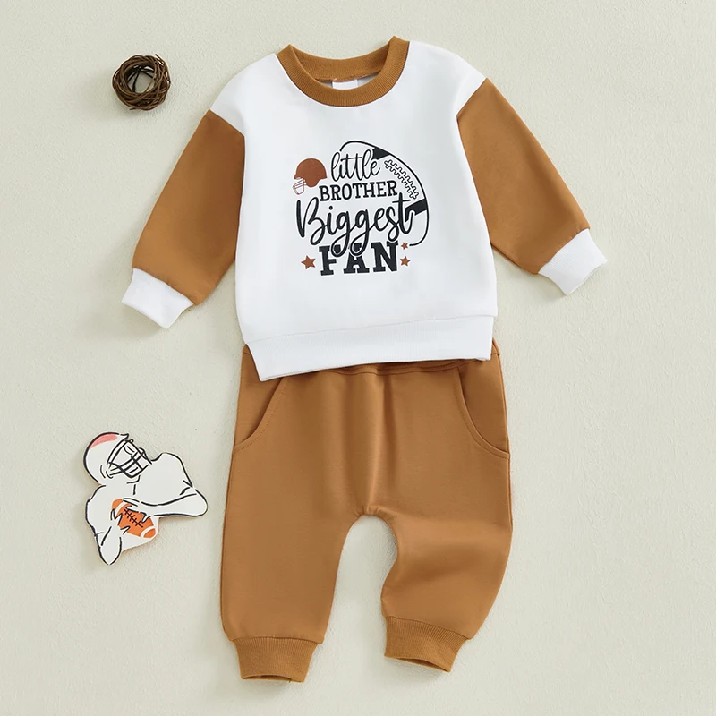 Ensemble de pantalons à manches longues et col rond pour bébé garçon, sweat-shirt imprimé lettres avec taille élastique, pantalon de survêtement, vêtements pour bébé