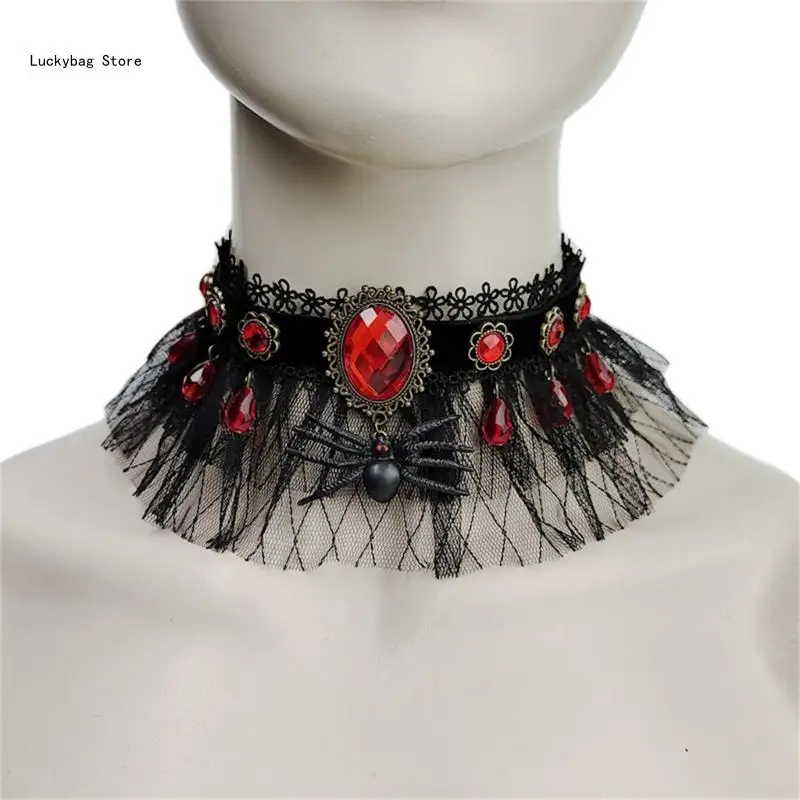 

Elegant Red Crystal Spiders Choker Necklace Halloween Dress up and Cosplay Teenage Girl Female Wedding Party Decoration