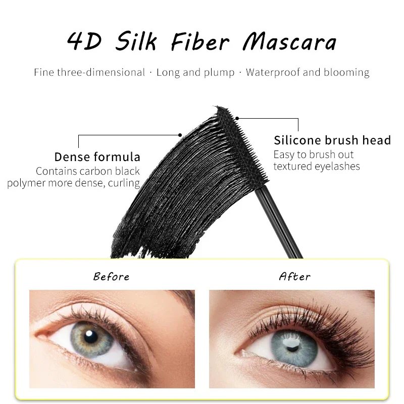 มาสคาร่าและ Fiber de soie extension de Volume de cils noirs recour ระดับการชดเชยของการชดเชยที่ไม่อาจไม่ได้ àchage