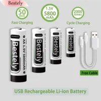 AA 1.5V 5800mAh Rechargeable Li-ion Batteries High Capacity Battery Long-Lasting Lithium Akku,2000 Cycle with Free USB-C Cables
