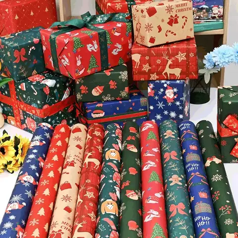 2024 New Christmas Flower Gift Box Packaging Paper Wholesale in Stock 74*50CM