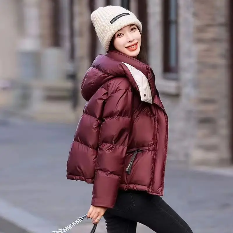 Contrast Down Cotton-padded Jacket Women Winter New Short Outerwear Korean Casual Hooded Bread Coat Female