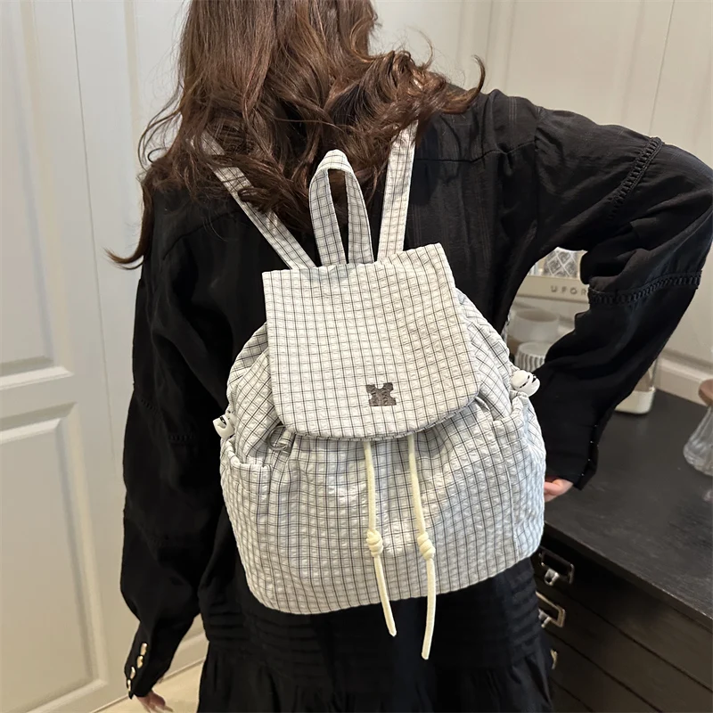 Trendy College Canvas Backpack Women's 2025 New Style Casual Hiking Bag Single Shoulder Bucket Bag Soft Handle Commute Style