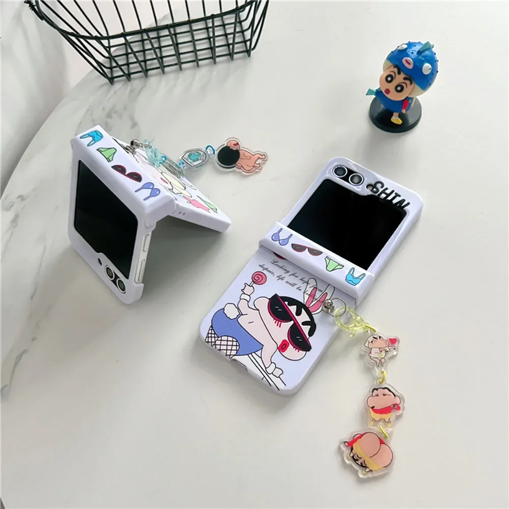 Bunny Girl S-Shin-chans With Lanyardd  Phone Case for Samsung Galaxy Z Flip 3 4 5 Z Flip 6 5G PC Hard Anti-fall Back Cover Gift