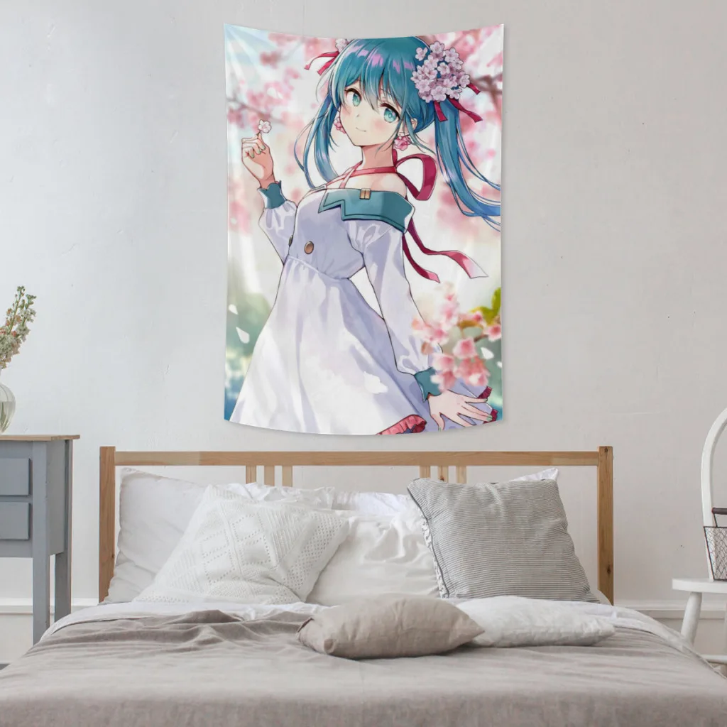 

Kawaii Anime Hatsune M-Miku Cute Custom Tapestry Tapestry Aesthetic Room Décor Wall Hogar Items