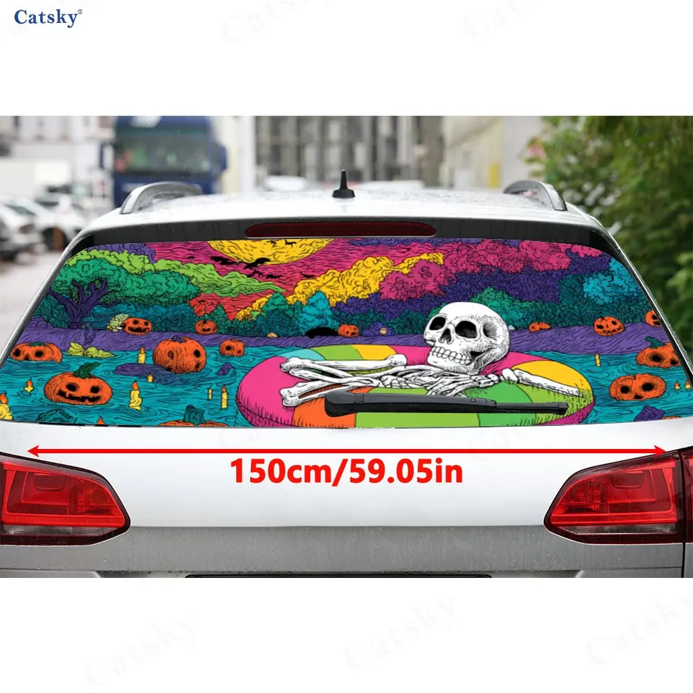 Lively Skeleton on Donut Halloween Car Rear Window Decal, Waterproof Self-adhesive & Anti-scratch Auto Vinyl Wraps Sticker, Auto