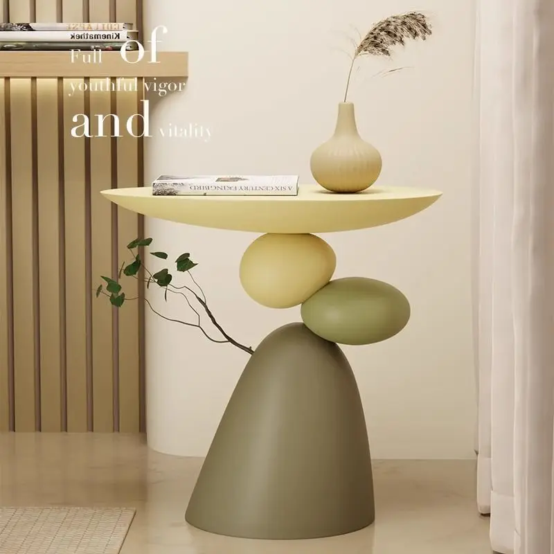 Creative Balance Pebble Resin Side Table, Matte Color Irregular Top Art Accent End Table, Modern Decorative For Living Room