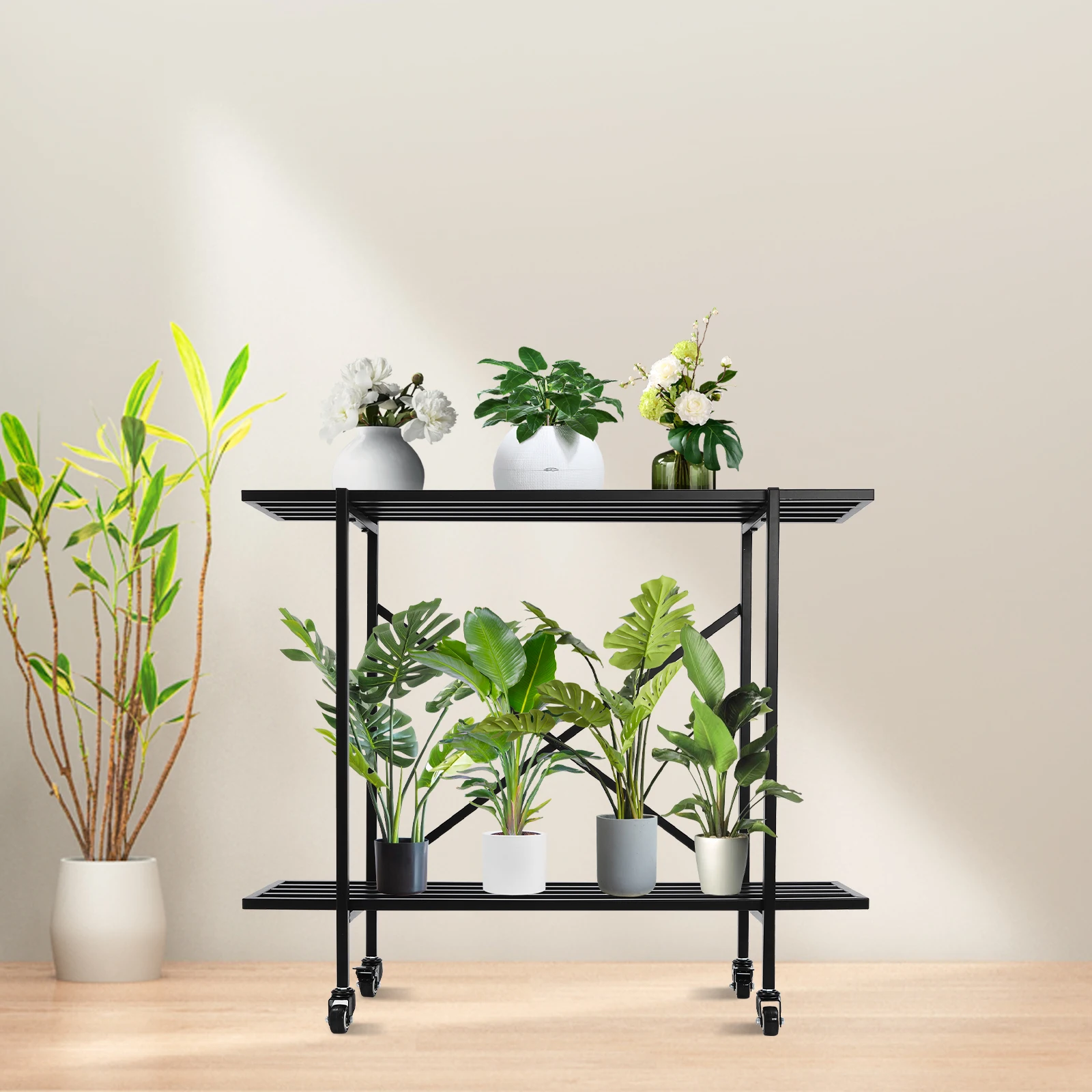 Plant Shelves 2-tier Metal Plant Stand Rack Indoor Outdoor Planter Display Organizer for Small Space 35*8.6*28in