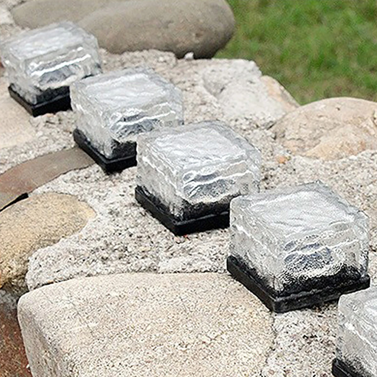 Solar Glass Brick Lights Ice Cube LED Lantern Crystal Brick Stone Lamp Landscape Path Lights For Garden Patio Decorative Festive