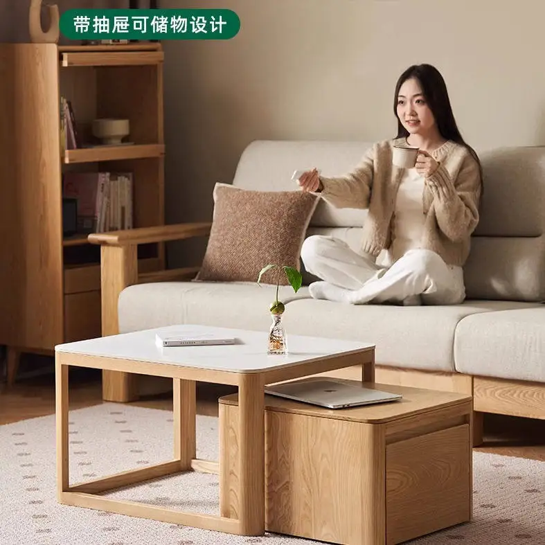 

Nordic solid wood coffee table combination ash small side table modern simple tea table living room