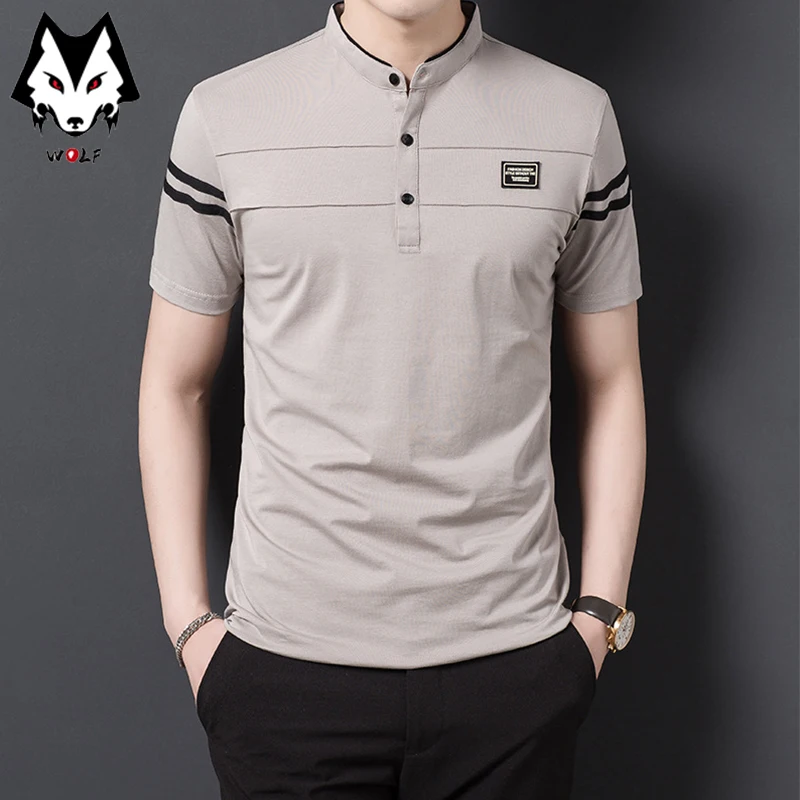 Men's Fashion Summer POLO T-shirt Casual Cotton Breathable Top Stand Up Neck Short Sleeve Korean Comfortable T-shirt