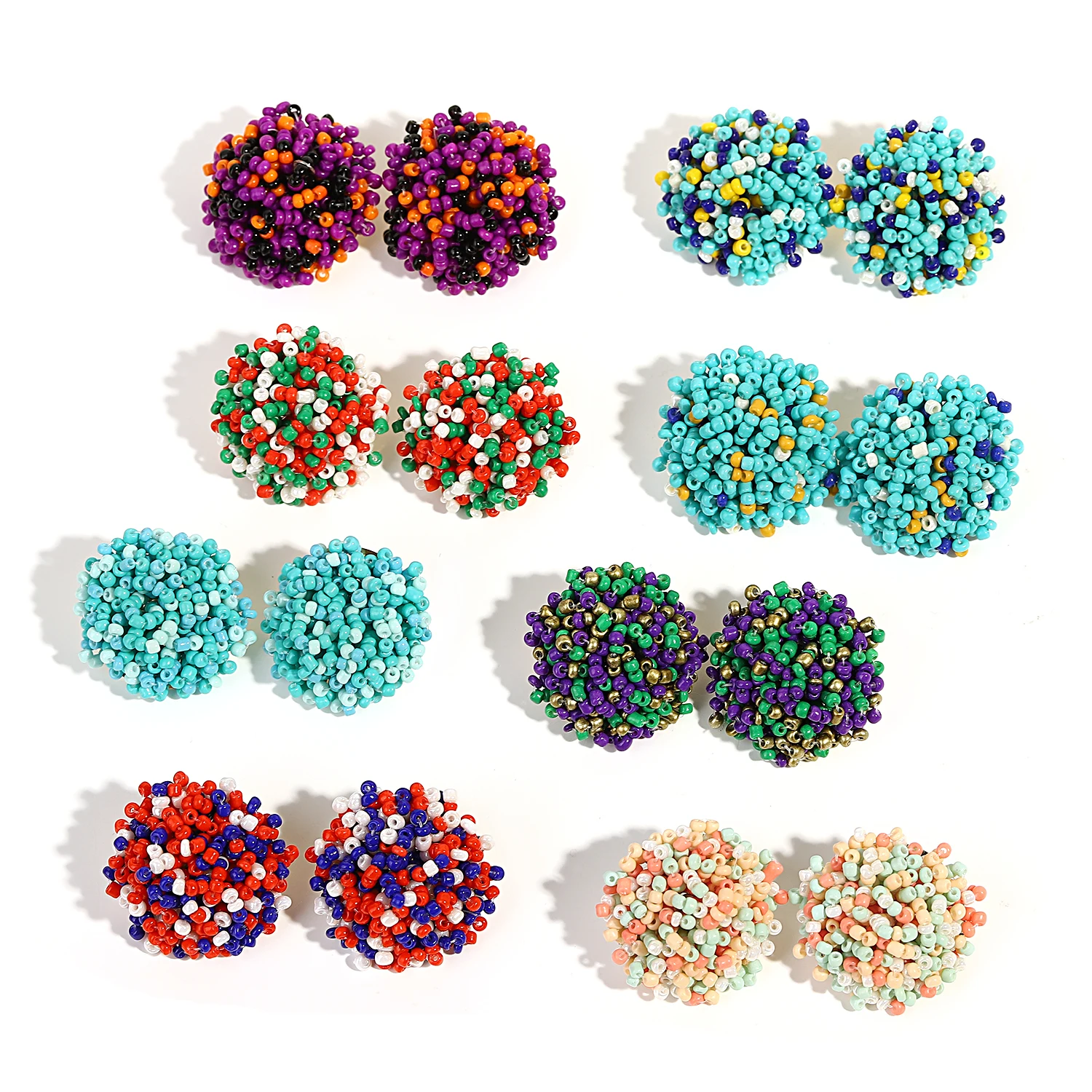 Lifefontier Trendy Mixed Color Round Beaded Stud Earrings For Women Handmade Geometric Statement Earring Jewelry Wholesale 2023