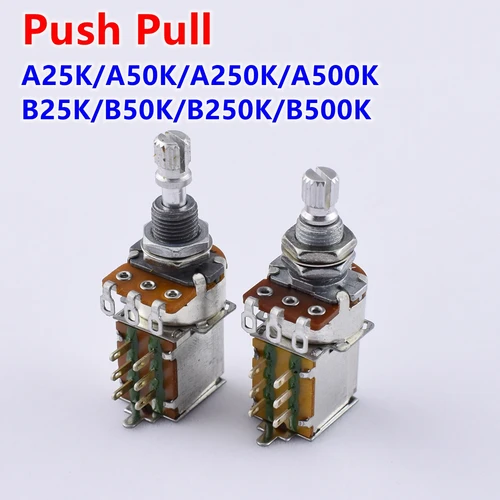 Imagen 1 del producto Potenciómetro Alpha Push Pull (POT) para bajo de guitarra eléctrica, hecho en Corea (25K/50K/250K/500K), 1 unidad
