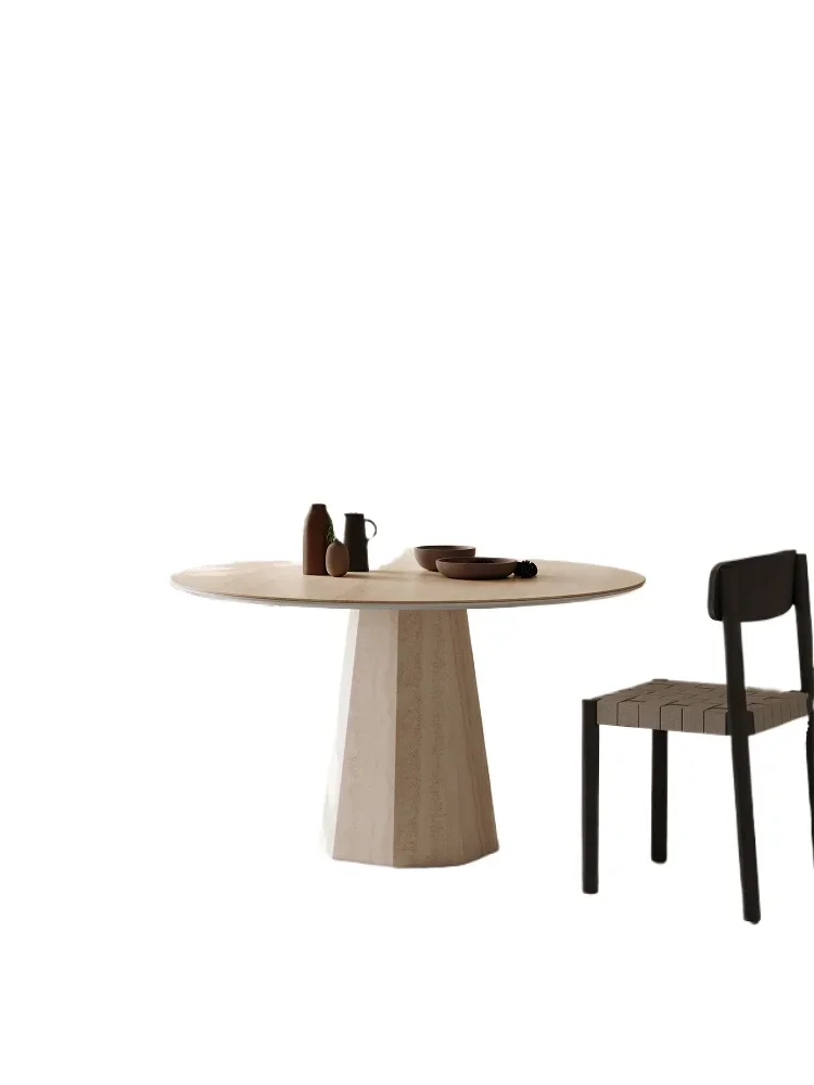 

Nordic simple 2024 new round table French antique travertine dining table small household