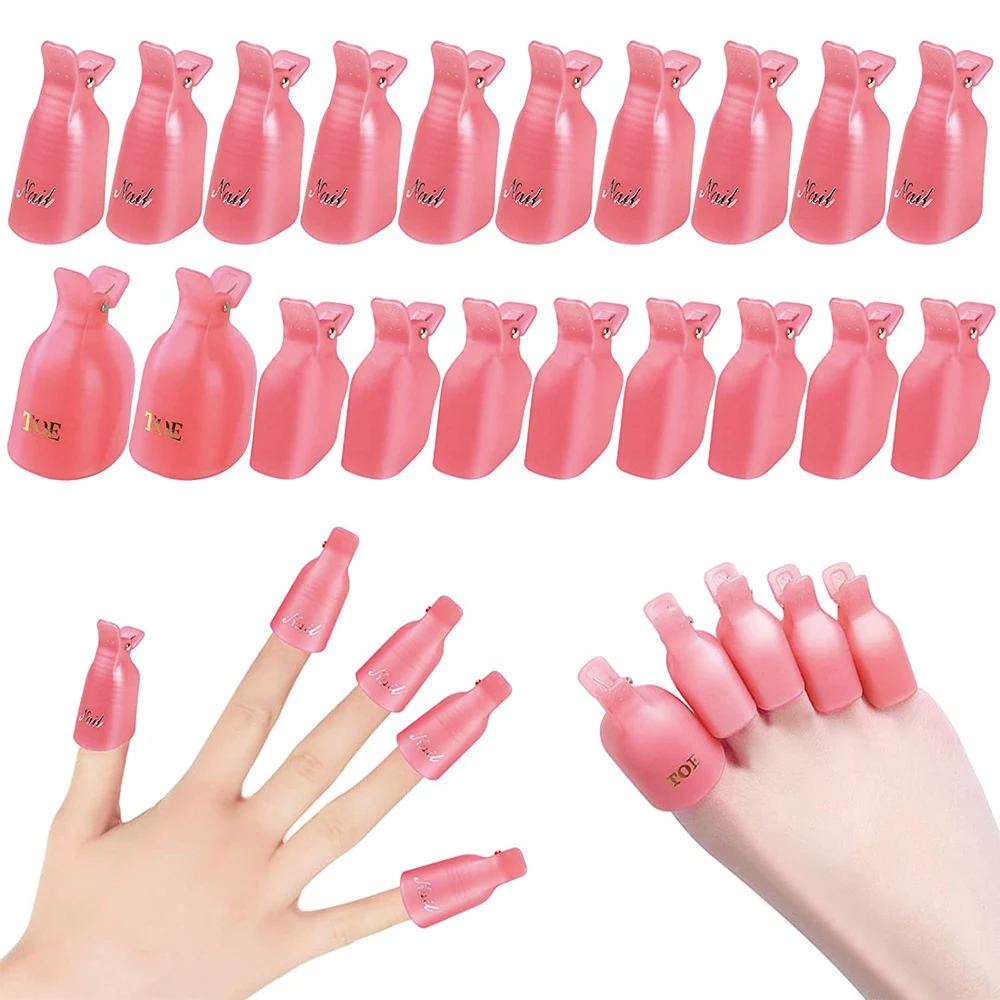 20 pçs gel polonês removedor prego clip unha e dedo embeber fora tampões de remoção acrílico semi-permanente ferramentas de manicure unhas