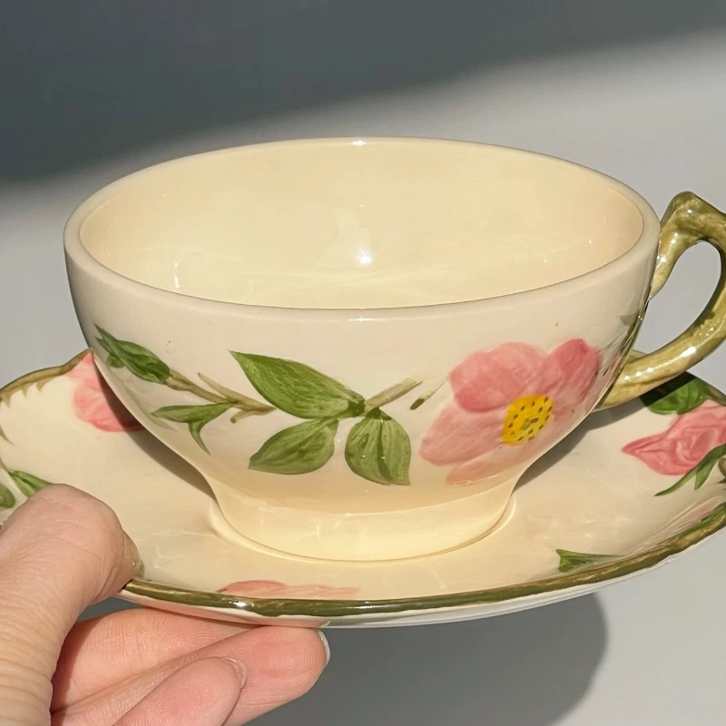 Hand painted flower vintage medieval coffee cup saucer tea cup saucer
