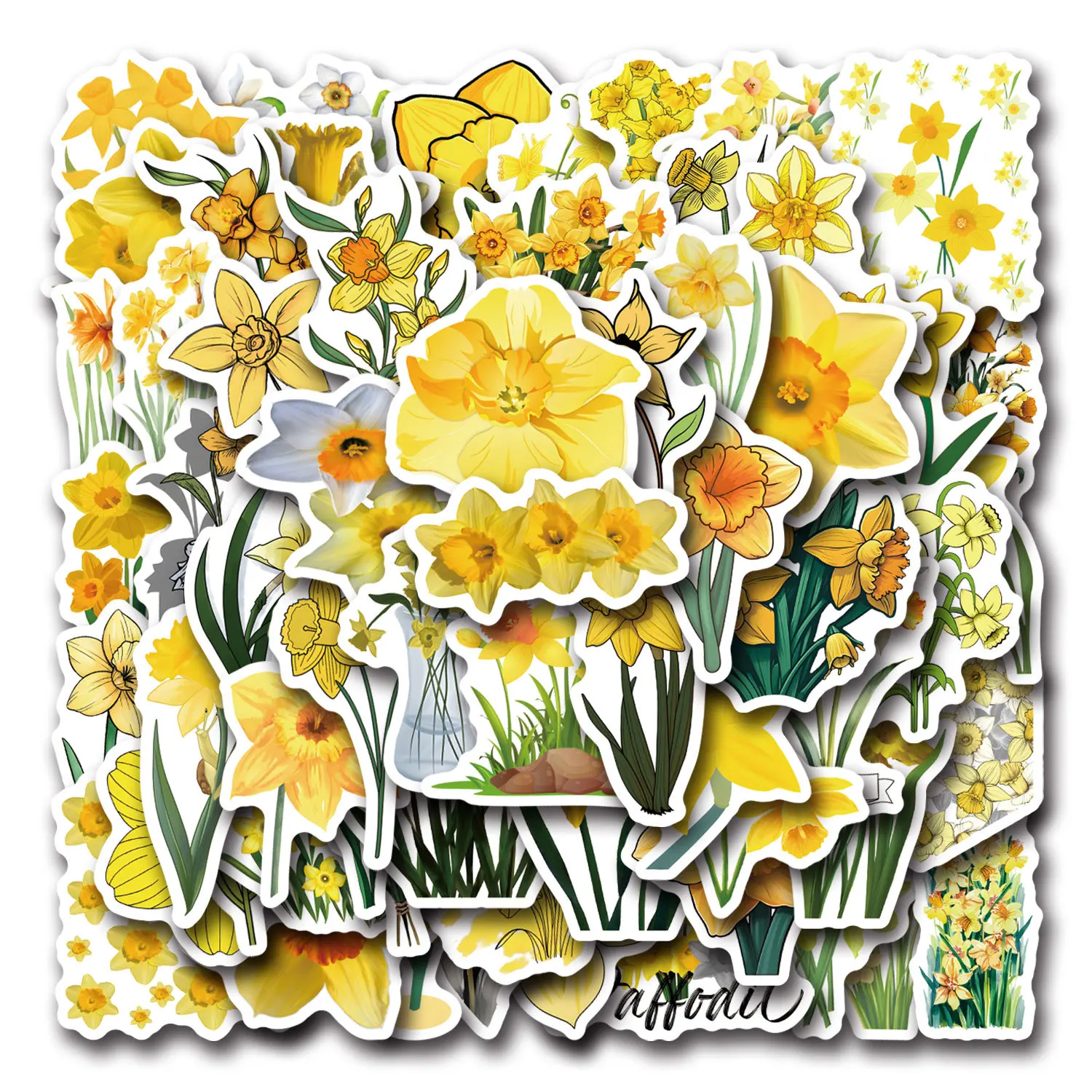 10/30/60PCS Daffodil Cartoon Sticker Yellow Flowers Decals DIY Cup Diary Scrapbook Luggage Laptop Car Bike Skateboard Kids Toy