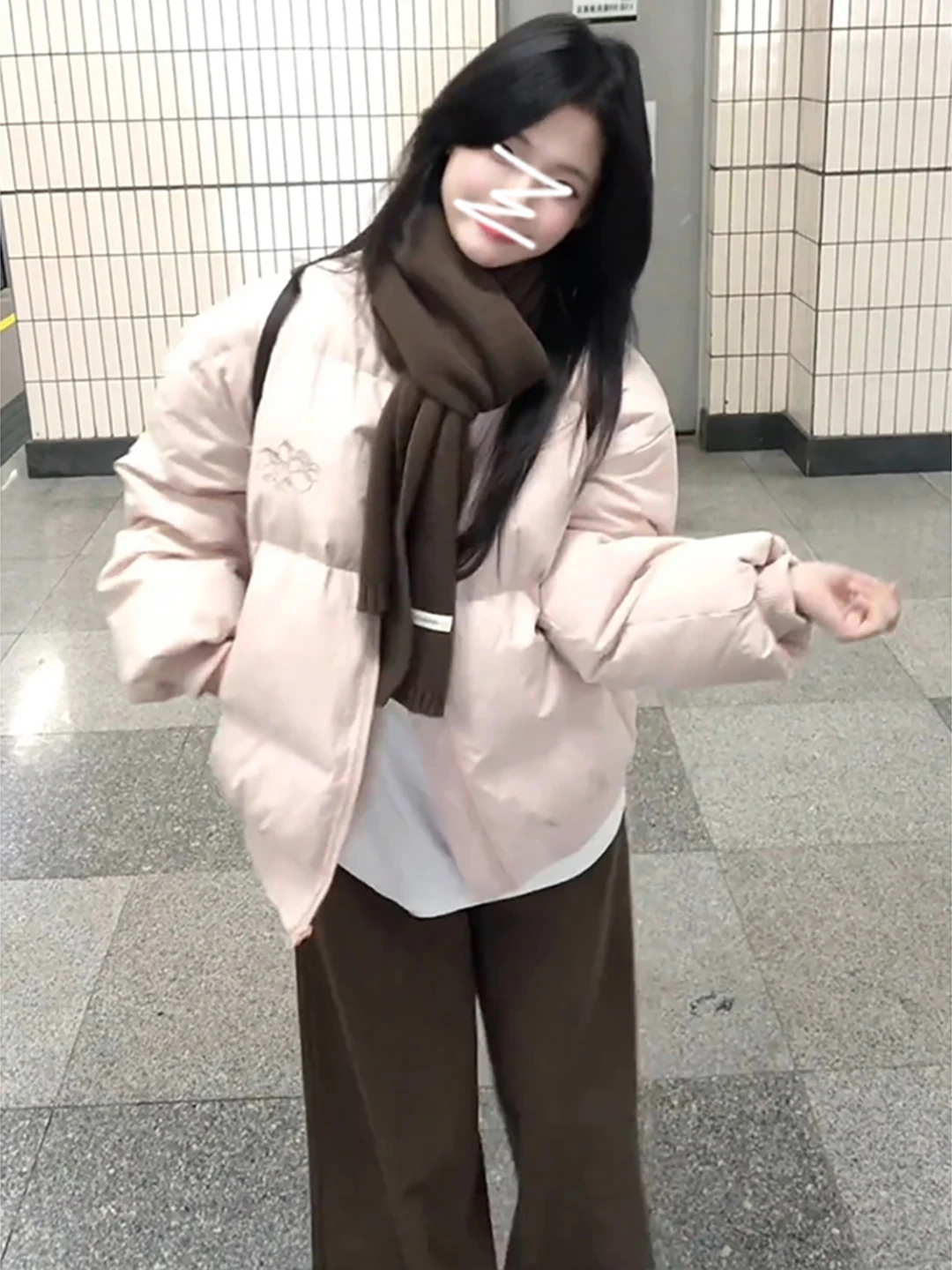 American Style Women's Pink down Cotton Jacket Winter Thick Warm Loose Short Size Small Coat Warmth Commuter Korean Style