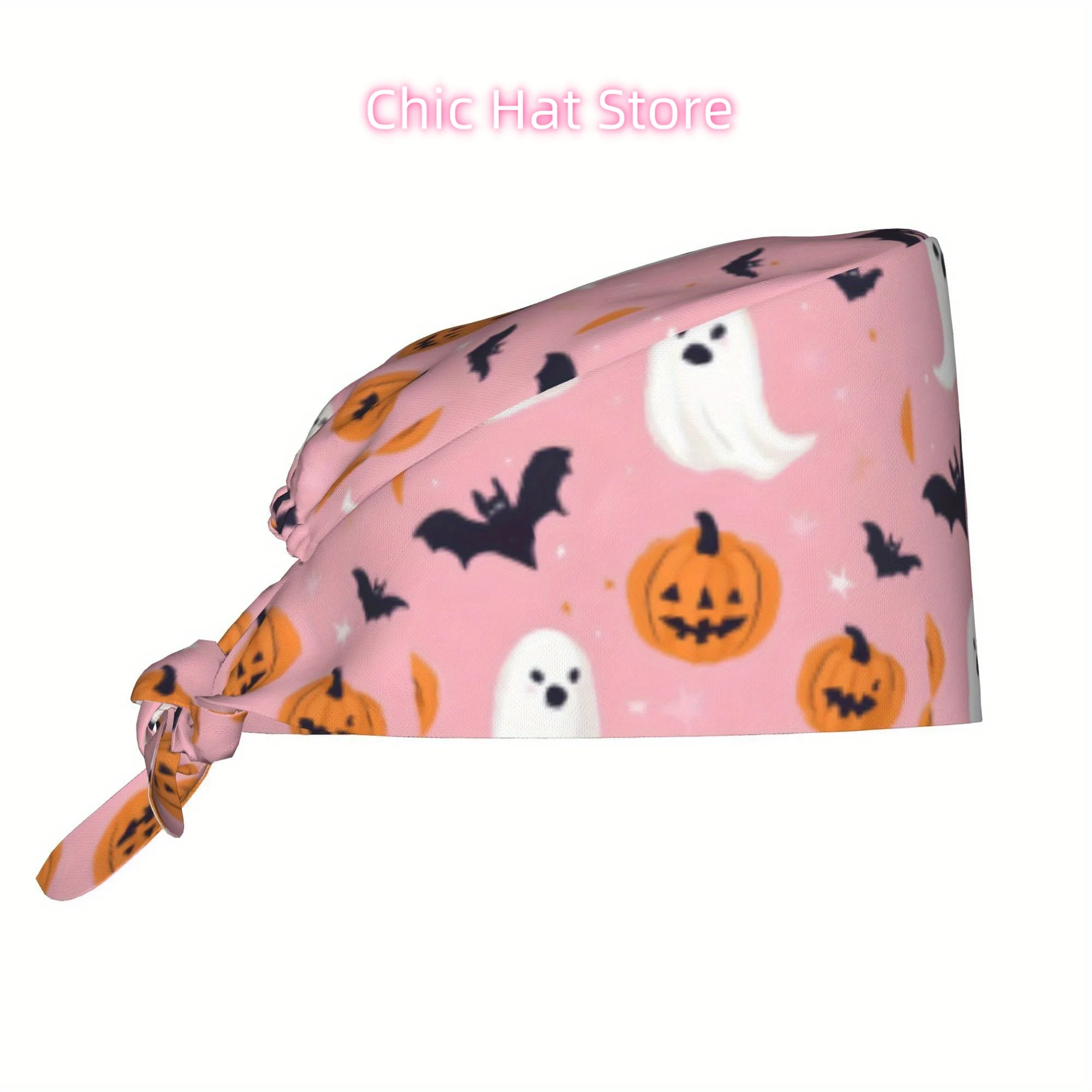1pc Ghost Unisex Trendy Printed Work Cap - Lightweight Adjustable Skull Cap with Tie-Back for Nurses, Dustproof Chef & Cooking C