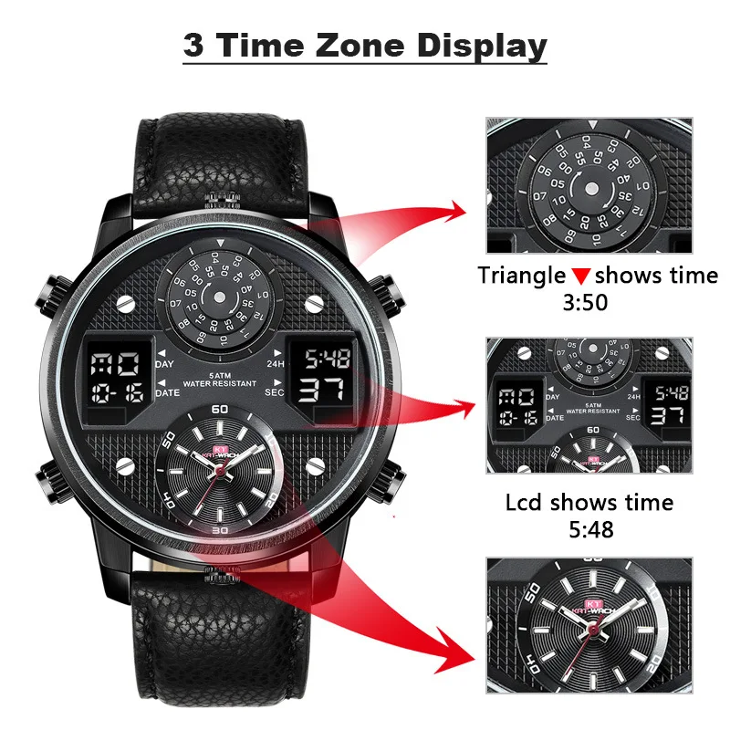 KAT-WATCH Men Sports Watches Countdown Waterproof LED Digital Watch Man Military Wrist Watch Relogio Masculino Outdoor