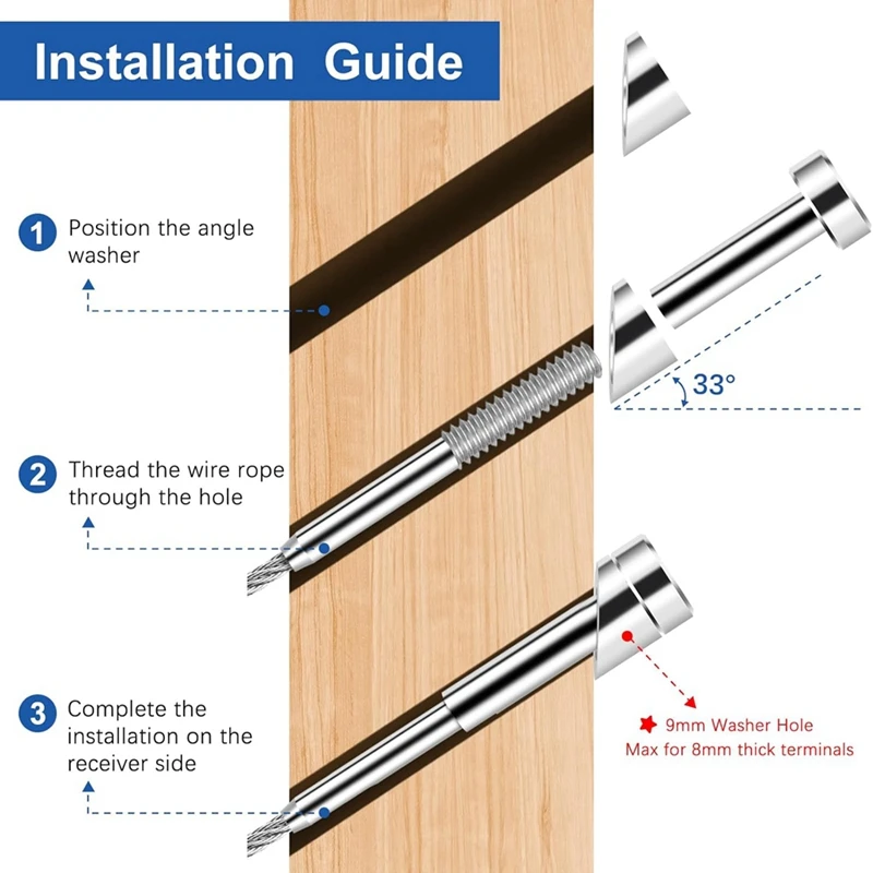 24Pack Beveled Angle Washers 9Mm, 33° Handrail Angle Washer Max For 8Mm Cable Railing Hardware Kit, For Stair Deck Metal