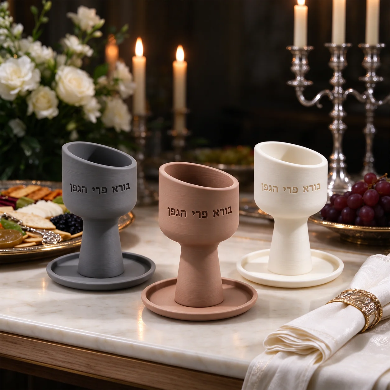 Kiddush Cup with Saucer Hebrew Engraved Jewish Wine Goblet Judaica Ritual Cup for Shabbat Pesach Bar Bat Mitzvah Holiday Gift