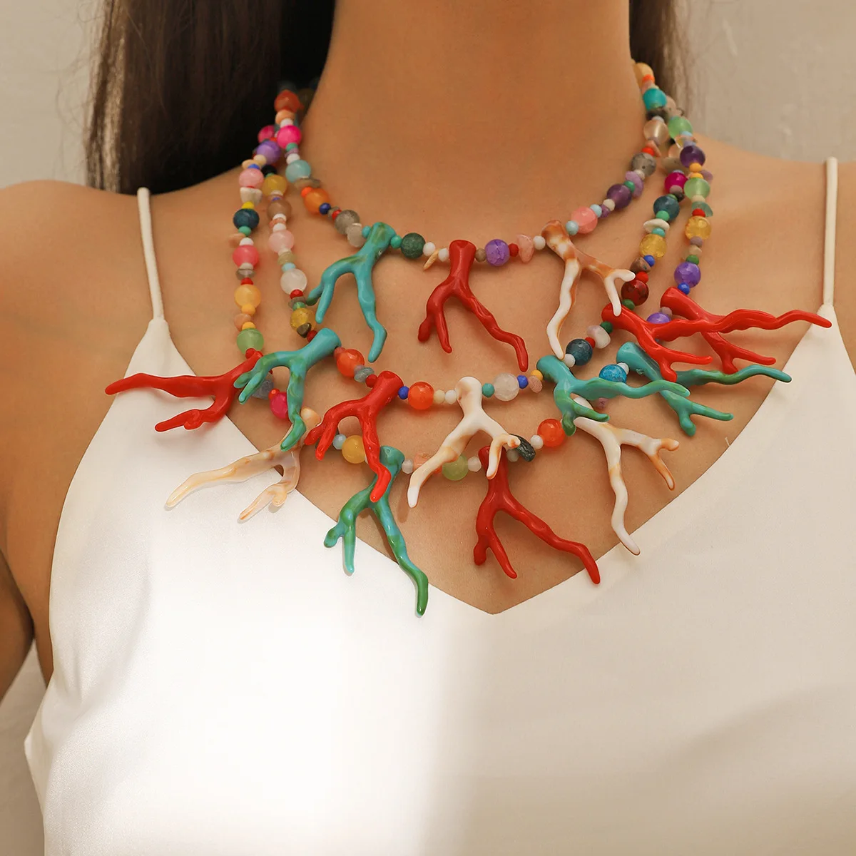 

Rice bead necklace Chroma Individuality Coralline Bohemia Originality Hand knitting Adjustable Female Fashion Beaded necklace