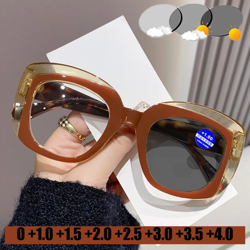 

Oversized Photochromic Reading Glasses for Women Luxury HD Lenses Presbyopia Glasses Blue Light Blocking Glasses Diopters 0 -4.0