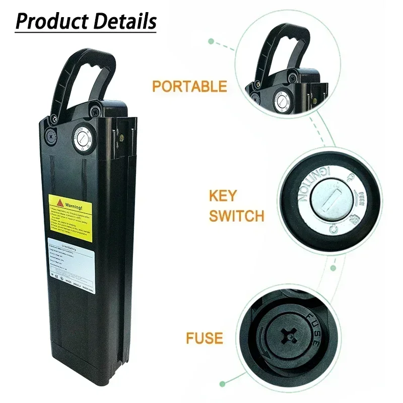 

for Silver Fish Style 48V 30000mAh Lithium ion Battery Pack 18650 with Aluminum Case Anti-theft Lock