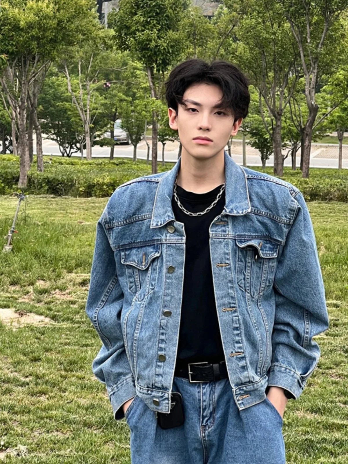 

Cleanfit Men's ort oulder Padded Denim Jaet Spring Autumn Vintage Cool Sle Loose Fit Long Sve Casual Outerwear