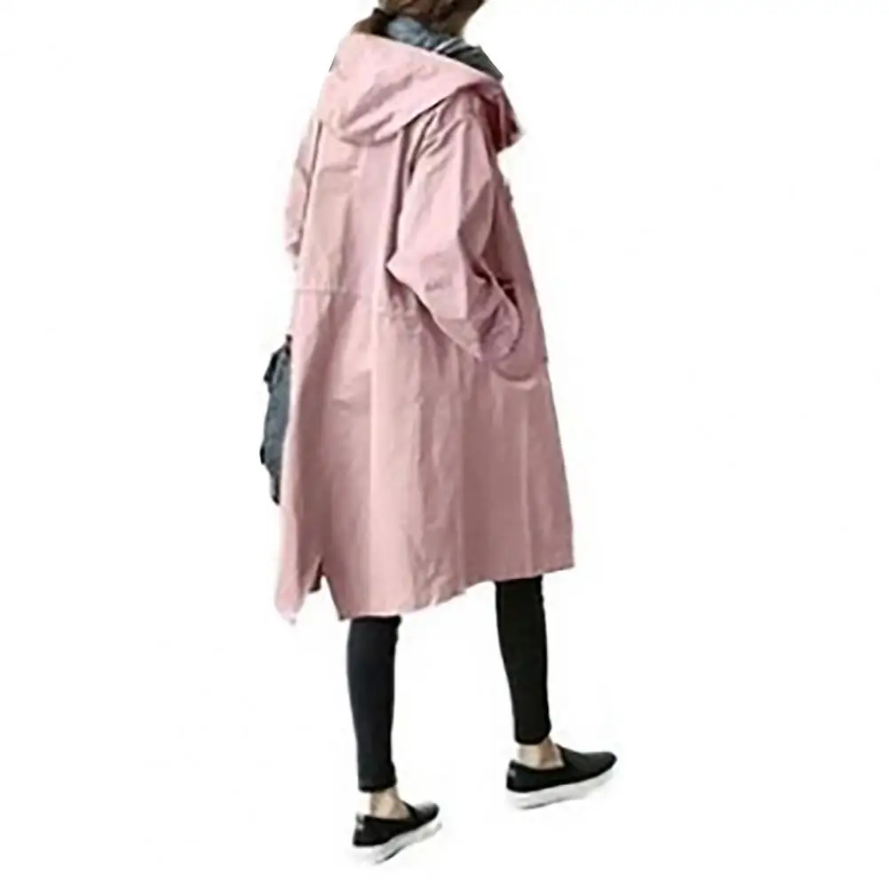 

Autumn Trench Coat Women Solid Color Loose Cardigan Large Coat Women Long Sleeve Pocket Single Breasted Turn-down Collar Trench