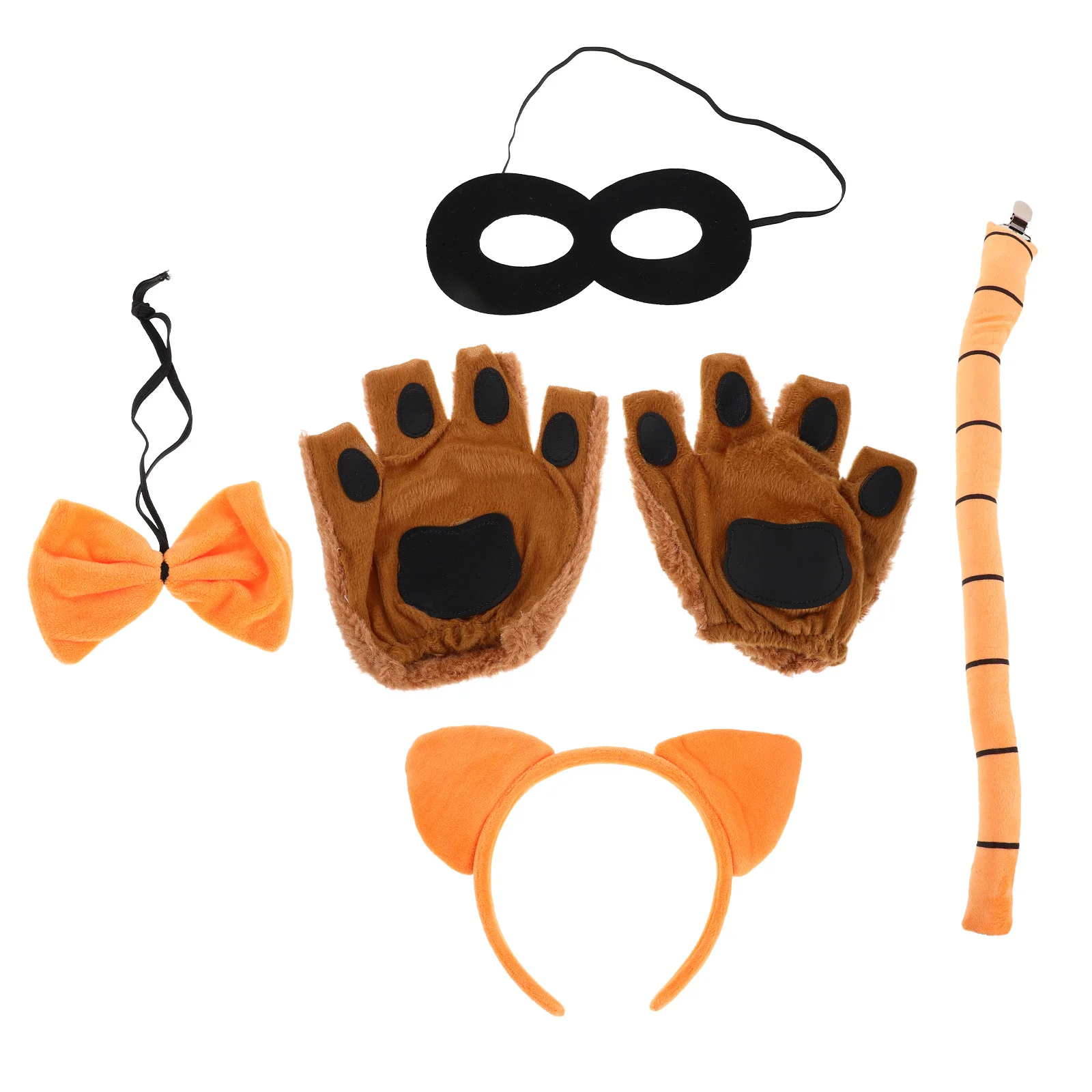 

Комплект костюма кошки с оранжевыми ушками, повязка на голову, хвост, перчатки, галстук-бабочка, черная маска, Хэллоуин, день рождения, маскарад, косплей