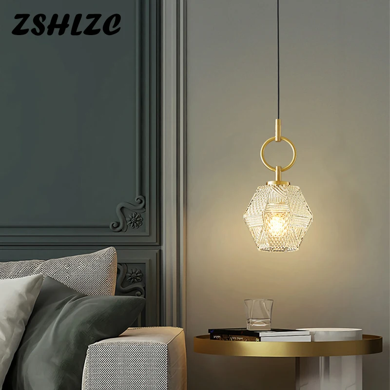 

New Full Copper Small Chandeliers Glass Pendant Light Minimalist Indoor Led Light For Living Room Restaurant Bar Bedroom Bedside