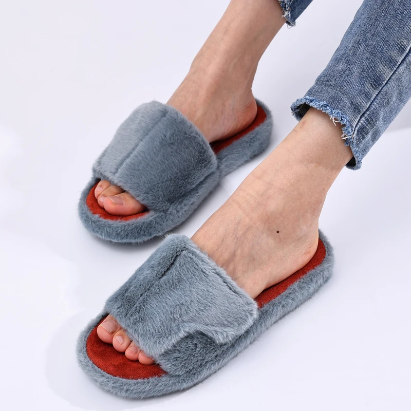 Eyriphy Warm Cotton Slippers Breathable Lightweight Home Shoes Women Cozy Soft Bottom Plush Slides Female Casual Fuzzy Slippers