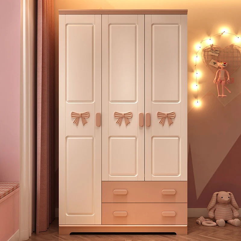

Children's room storage wardrobe girl pink two-door wardrobe modern minimalist princess three-door home bedroom locker