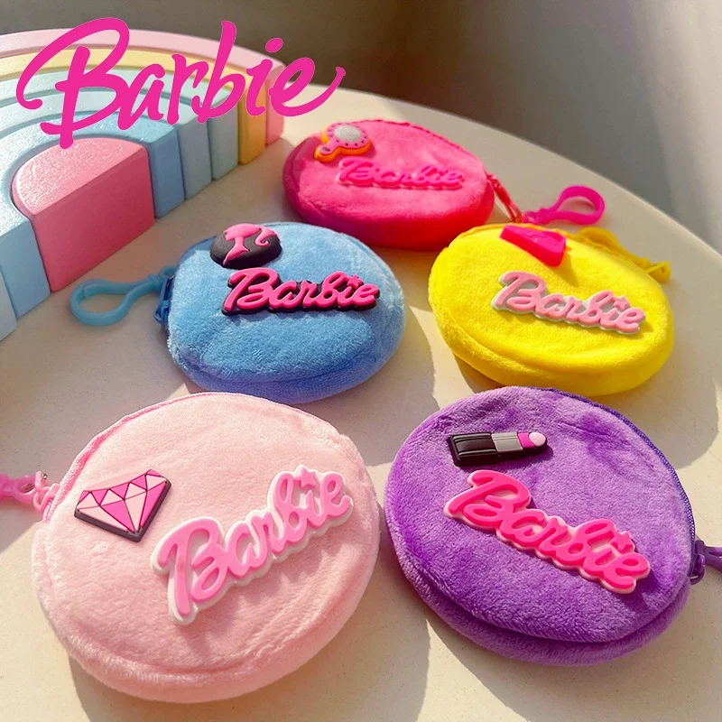 Cute Barbie Plush Purse Anime Cartoon Letters Mini Keychain Pendant Kawaii Girl Pink Coin Storage Bag Child Birthday Gift