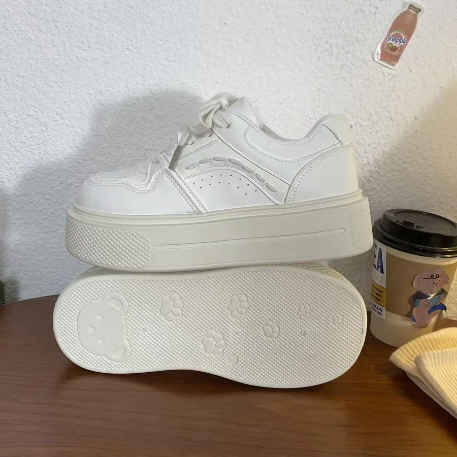 Niedliche Katzenpfoten-Absatz-Print-Plateau-Skate-Sneaker für Damen, blaue Kunstleder-Schnürschuhe, lässige, einfarbige Board-Schuhe für Teenager. – Detail 18