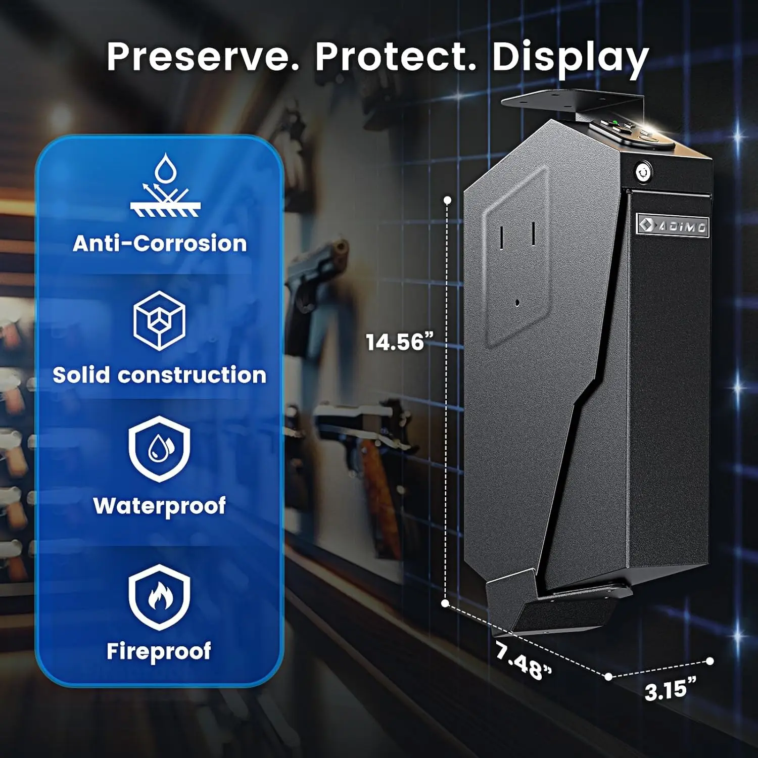 Biometric Handgun Safe with Fingerprint, Keypad & Key Lock for Quick Access, Wall or Desk Mount